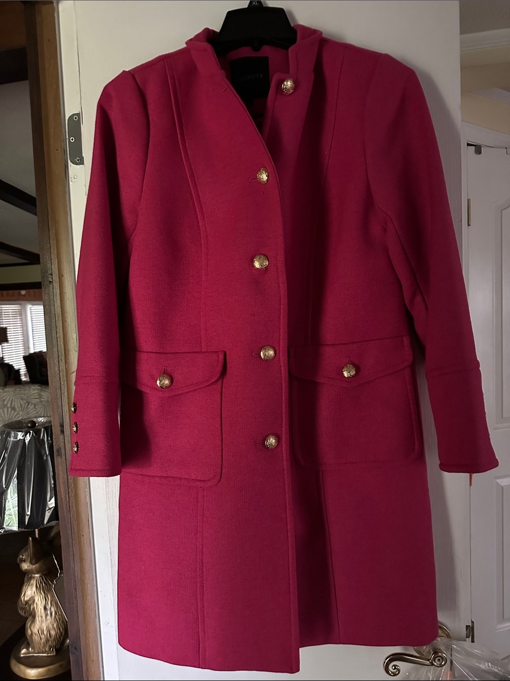 Talbots Hot Pink Wool Pea Coat with Gold Buttons